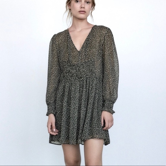 ZARA BLACK/ BEIGE PRINT DRESS - Picture 2 of 11